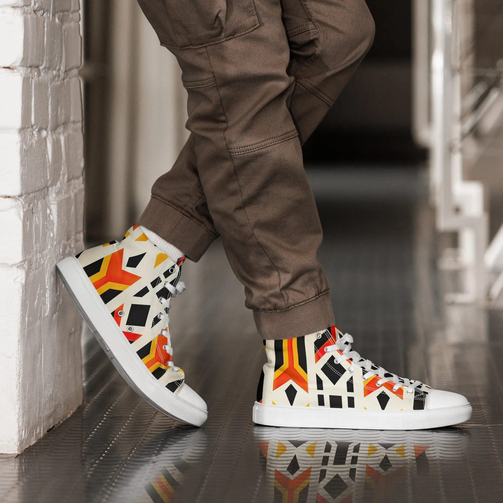 White Kente Men’s high top canvas shoes