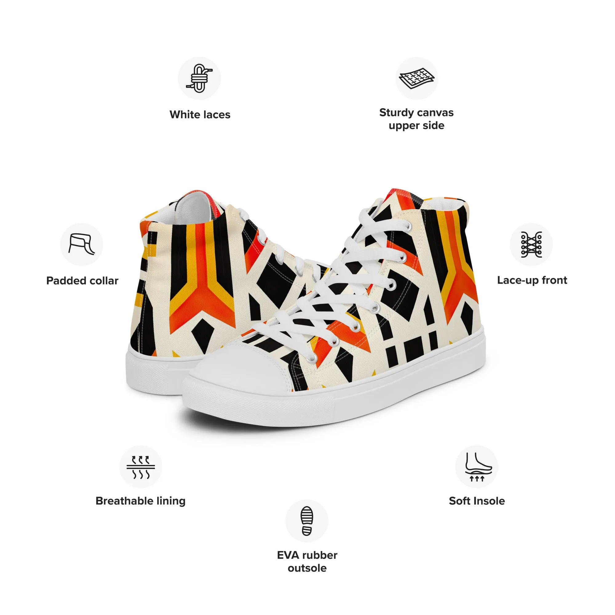 White Kente Men’s high top canvas shoes