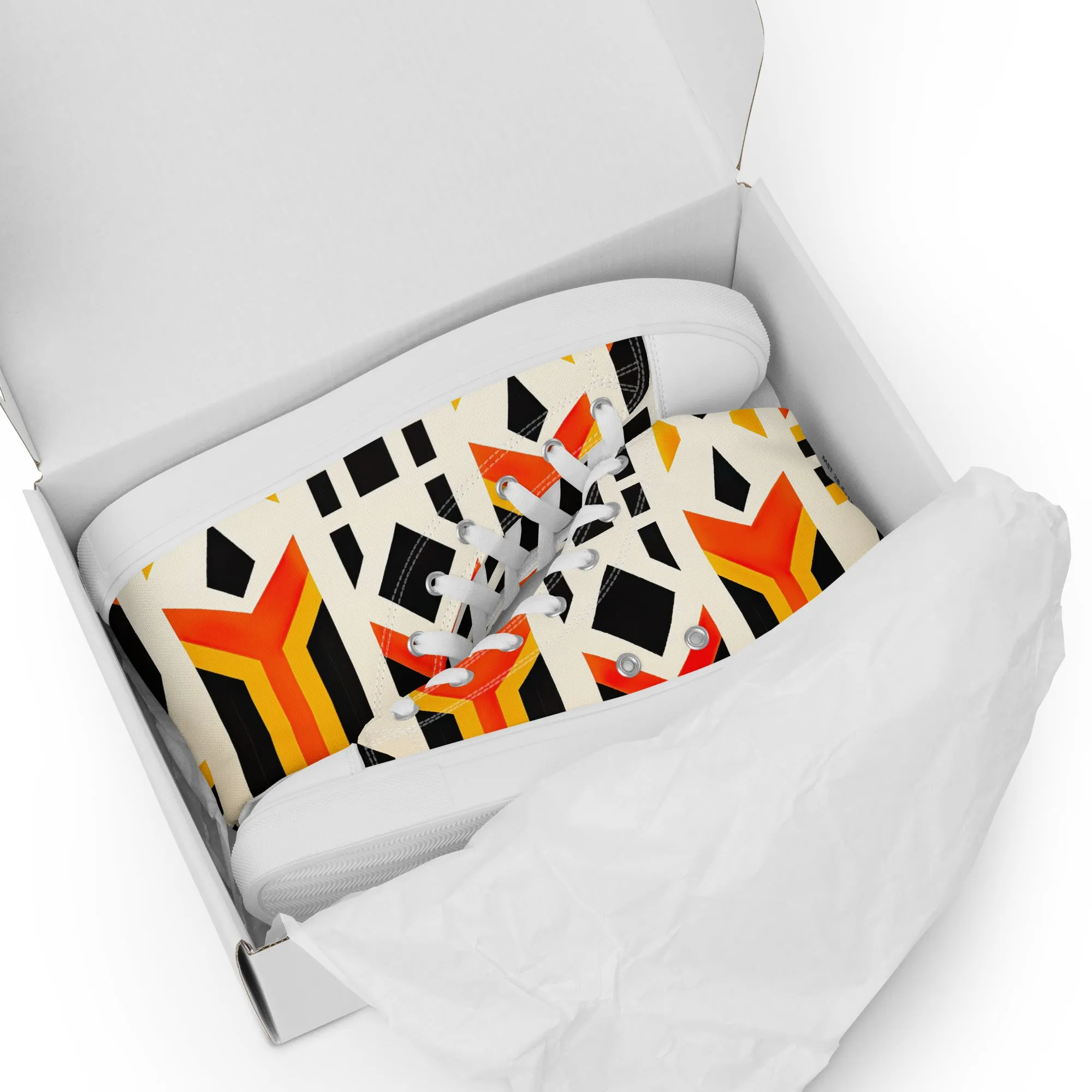 White Kente Men’s high top canvas shoes