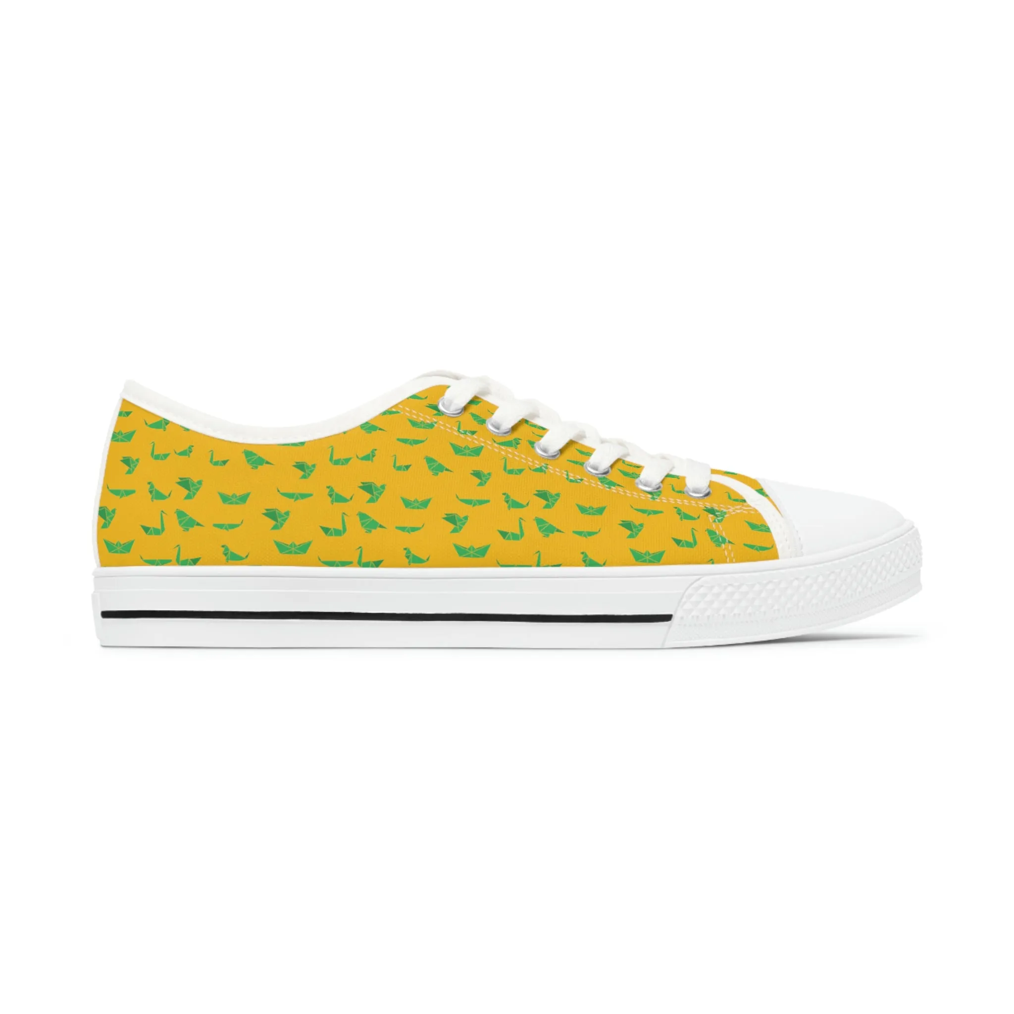 Yellow Green Cranes Ladies' Sneakers, Women's Low Top Sneakers Best Quality Canvas Sneakers (US Size: 5.5-12)