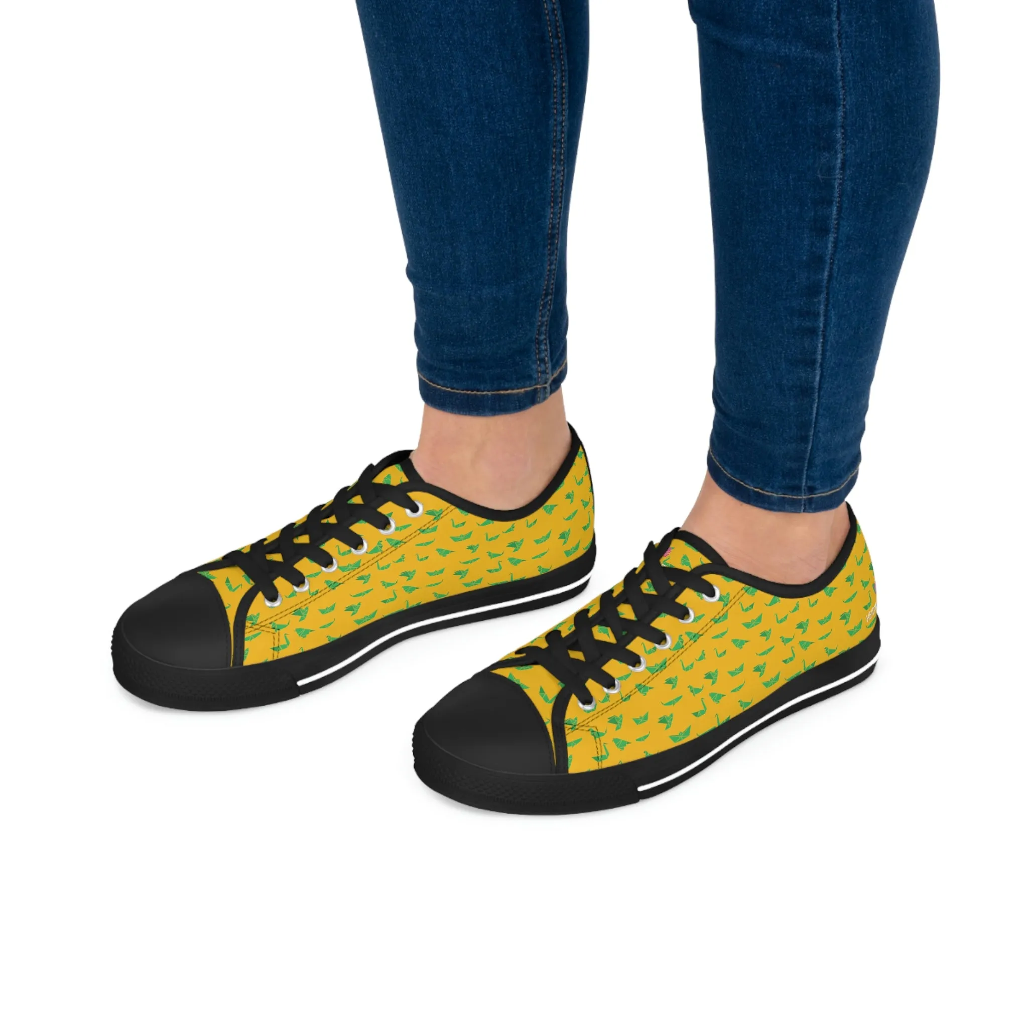 Yellow Green Cranes Ladies' Sneakers, Women's Low Top Sneakers Best Quality Canvas Sneakers (US Size: 5.5-12)