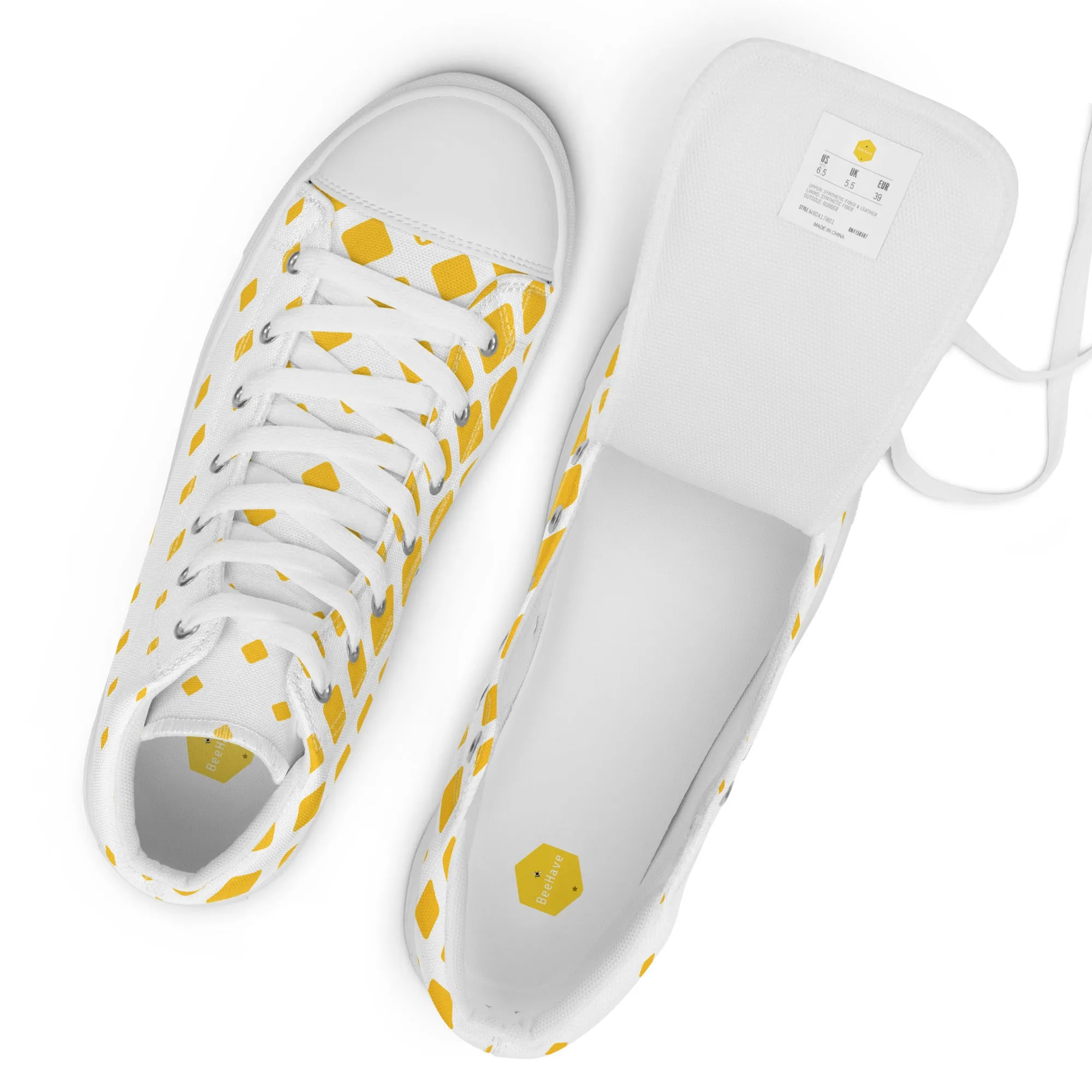 Yellow mesh Men’s high top canvas shoes